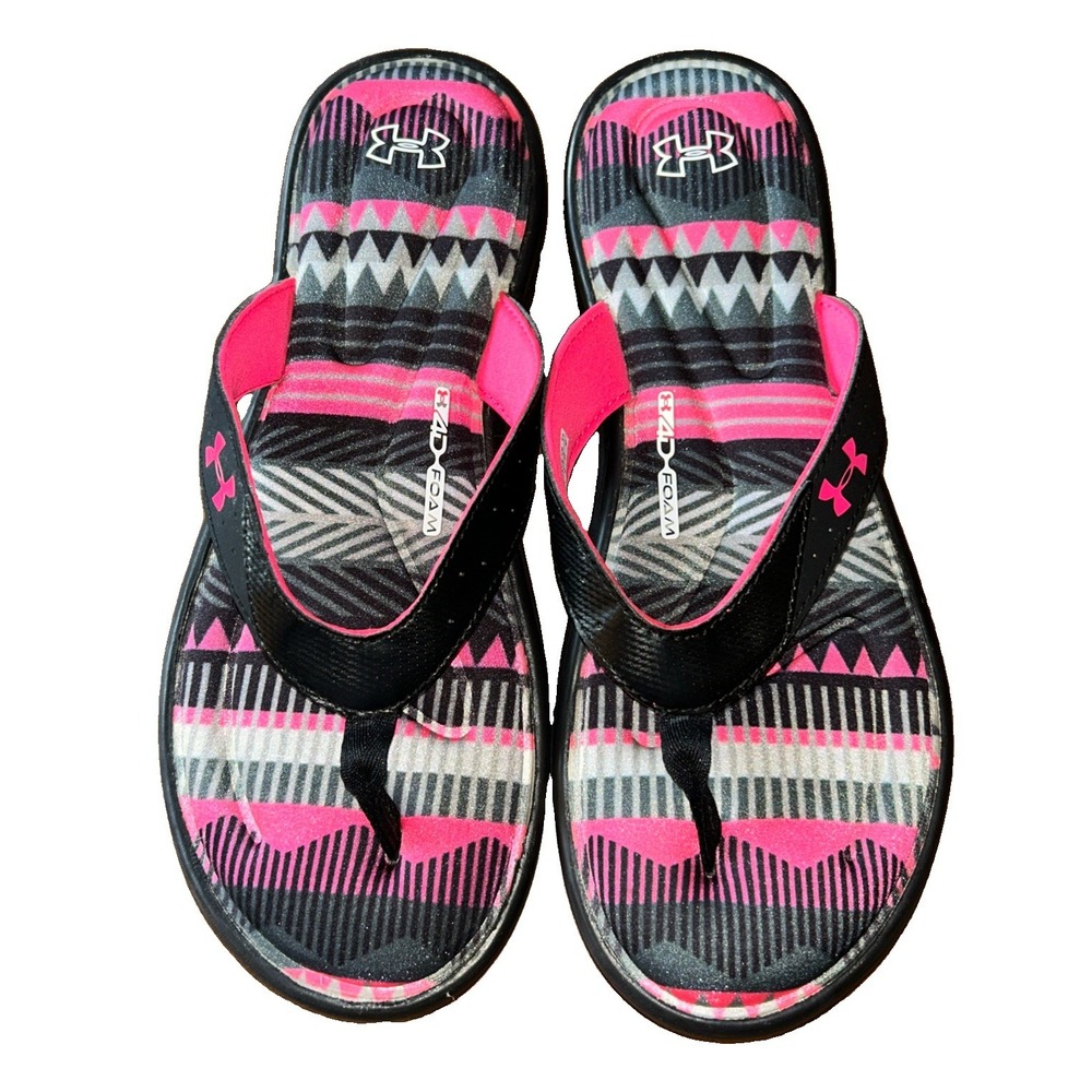 Under Armour 4D Foam Women's Flip Flop Sandals, Geometric Pink/Black Size 10